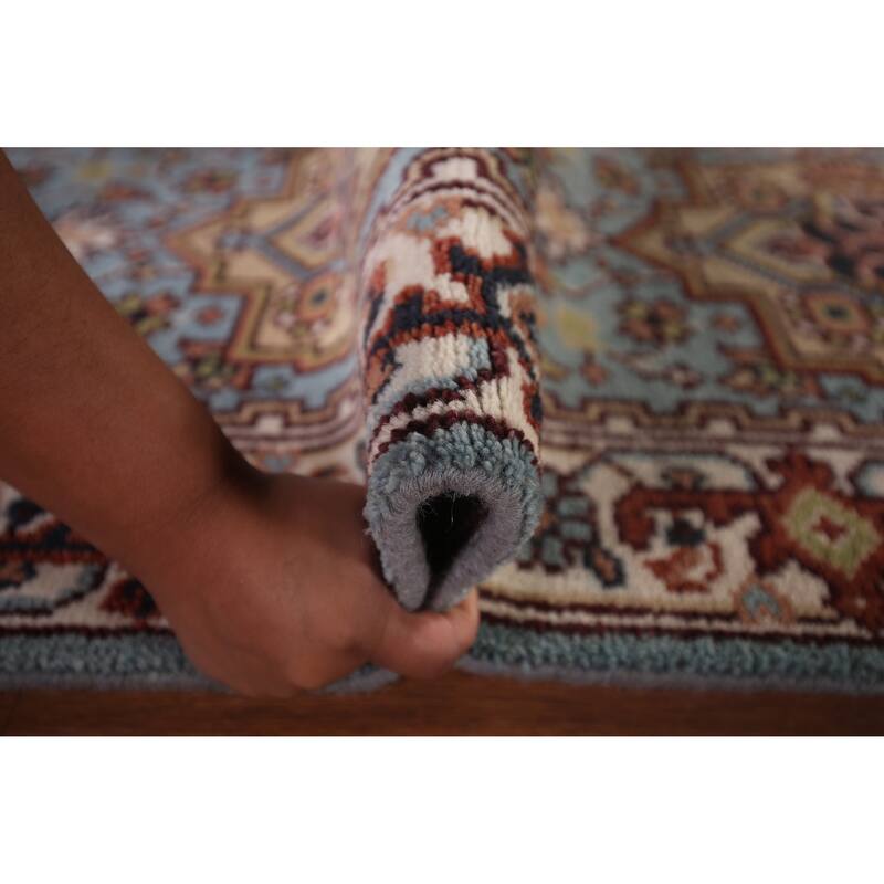 Light Blue Heriz Serapi Oriental Runner Rug Hand-Knotted Wool Carpet - 2'6"x 8'1"