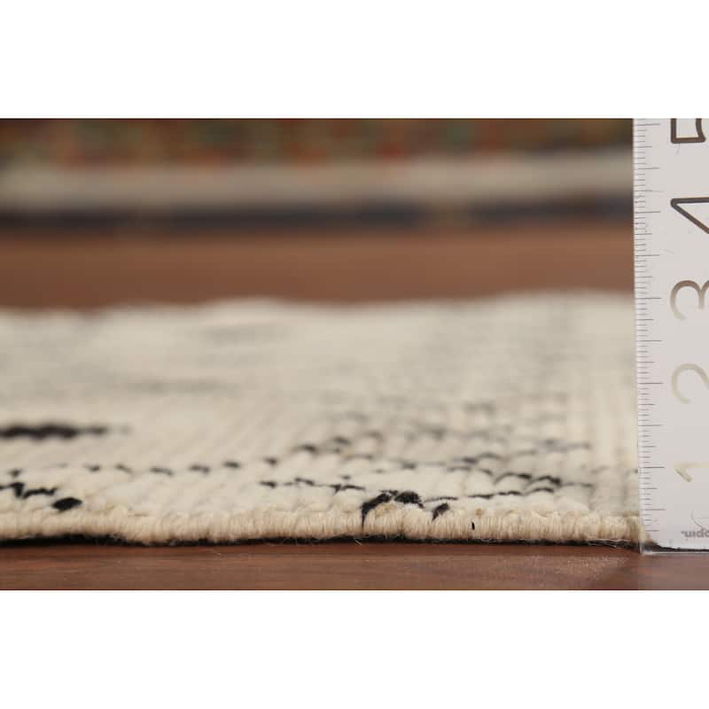 Ivory Striped Moroccan Oriental Accent Rug Handmade Wool Carpet - 2'10"x 5'6"