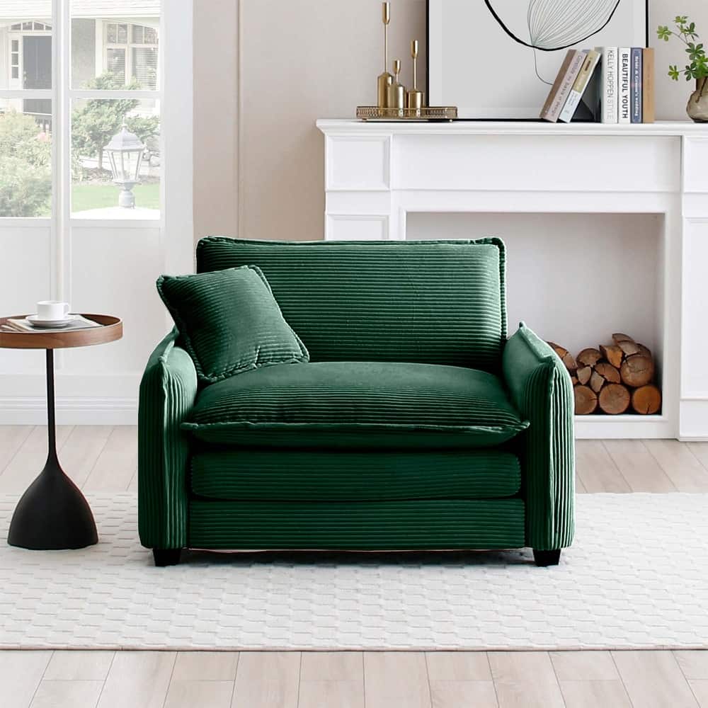 Corduroy Fabric Single Sofa Chair, Comfy Upholstered Reading Lounge Chair, Single Sofa with Removable Armrests & Pillow