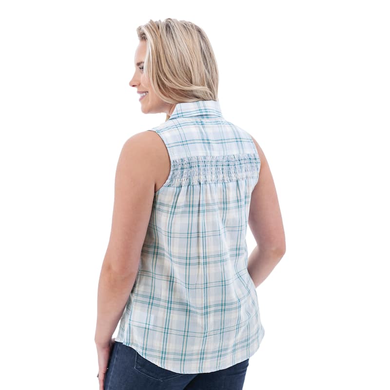 Old Ranch Women's Saguaro Smocked Button Front Tank