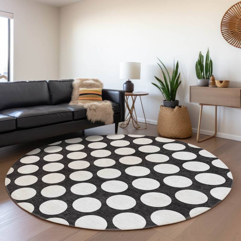 Premium Washable Super Soft Modern Polka Dots Mayfield Rug - Black - 8' x 8'