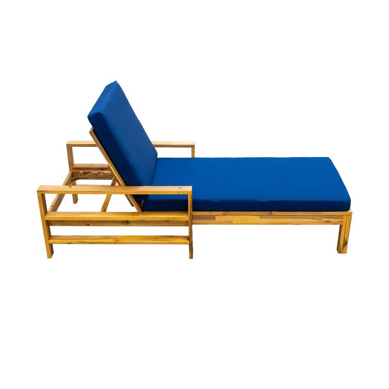 Acacia Wood Chaise Lounge Patio Recliner with Adjustable Backrest & Padded Cushion, Outdoor Sunbathing Chair for Poolside Areas