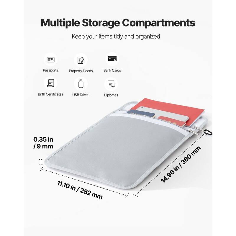 Grey Fireproof and Waterproof Document Bag with Two Compartments for Home and Office