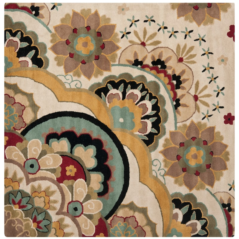 SAFAVIEH Handmade Soho Kaley New Zealand Wool Area Rug - 6' Square - Ivory/Multi