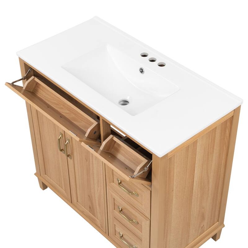 GDFStudio - Avalon Modern Freestanding Bathroom Vanity with Ceramic Sink & Soft Close Multi-Storages
