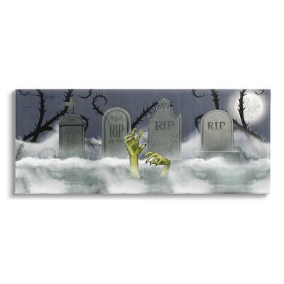 Stupell Industries Zombie Emerging Graveyard Foggy Full Moon Night Canvas Wall Art - Green