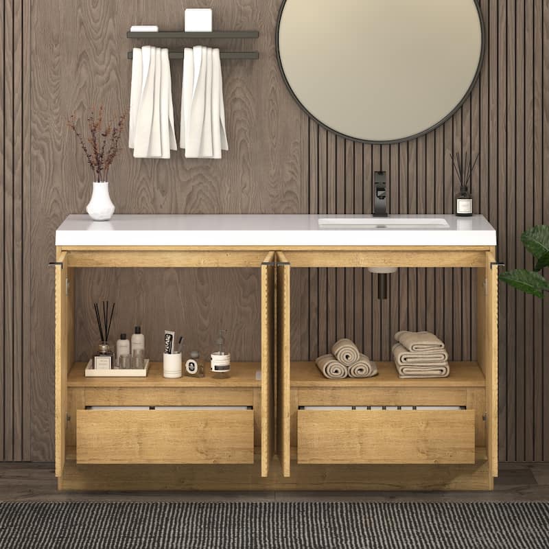 Milano 60" Freestanding Bathroom Vanity with Right White Sink