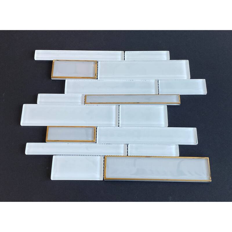 Random Linear White Glass with Glazed Edges Mosaic Wall Tile - 1 Case (10 Sheets)