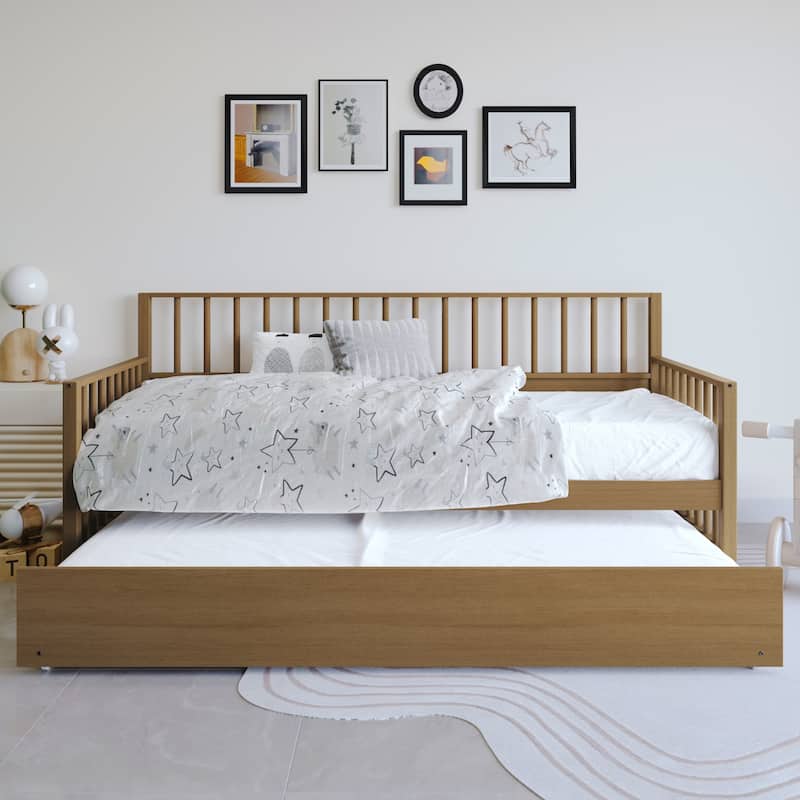 CraftPorch Classic Wooden Twin Size Daybed With Trundle