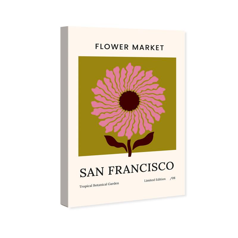 Wynwood Studio Canvas Advertising Flower Market San Francisco Pink and Army Green Modern & Contemporary Wall Art Canvas Print