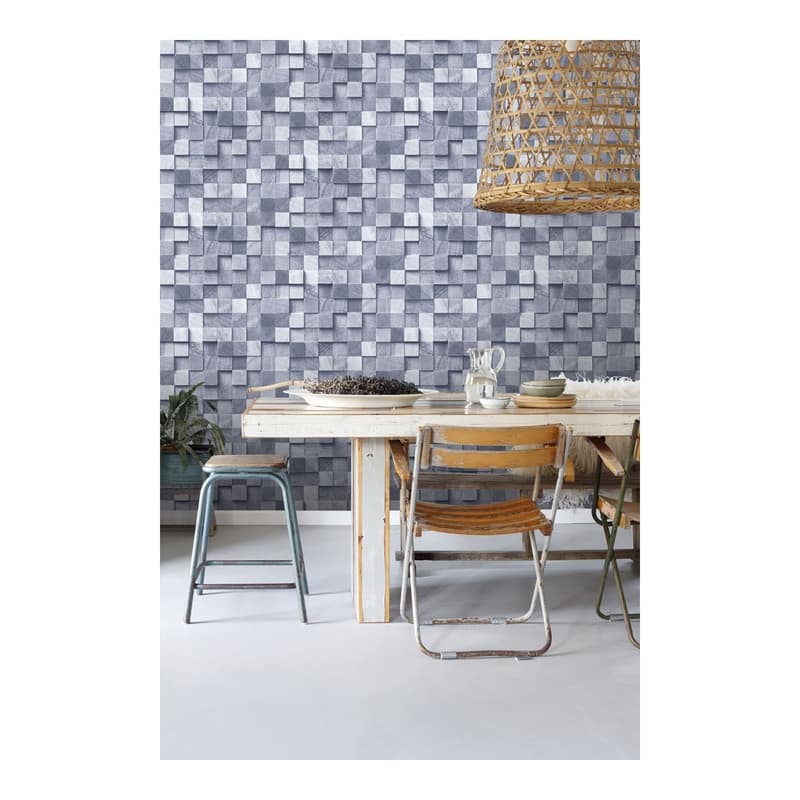 ESTA Home Tevye Blue Wood Geometric Wallpaper - 20.5 x 396 x 0.025