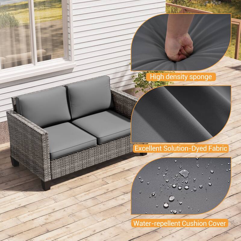 Livoosun Patio Loveseat Sofa Outdoor Wicker Couch, 2-Seater Furniture with High Back and Removable Cushions