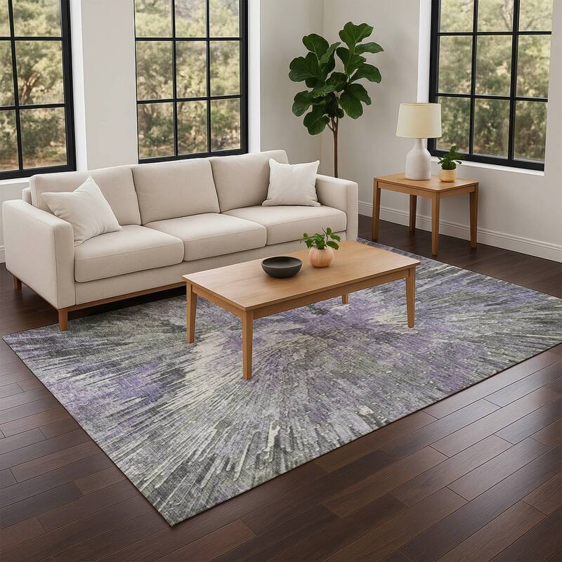 Machine Washable Indoor/ Outdoor Abstract Burst Chantille Rug