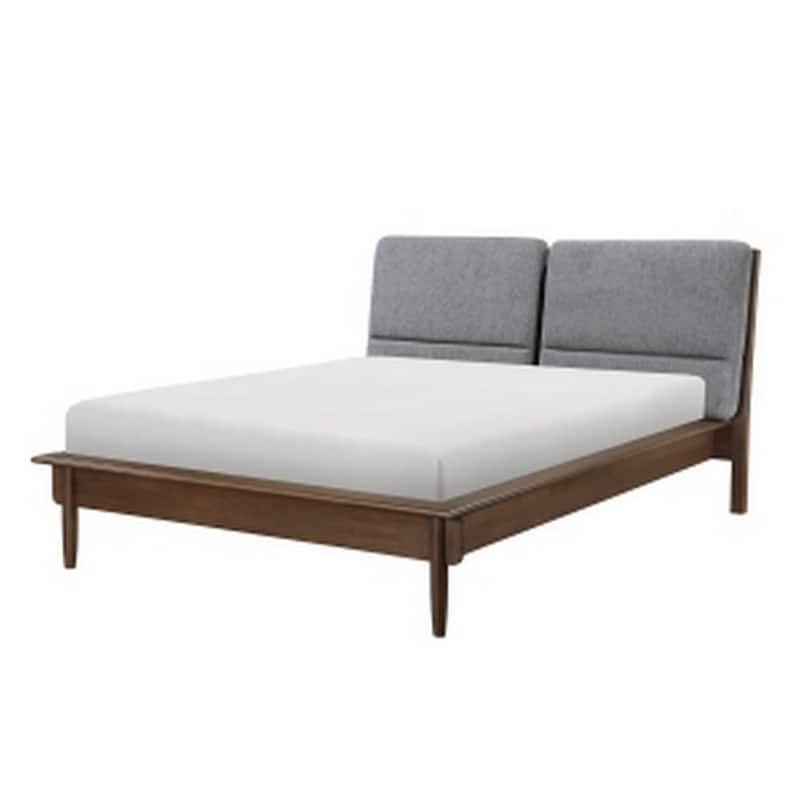 Soly Queen Size Platform Bed, Upholstered Back Panel, Brown, Dark Gray