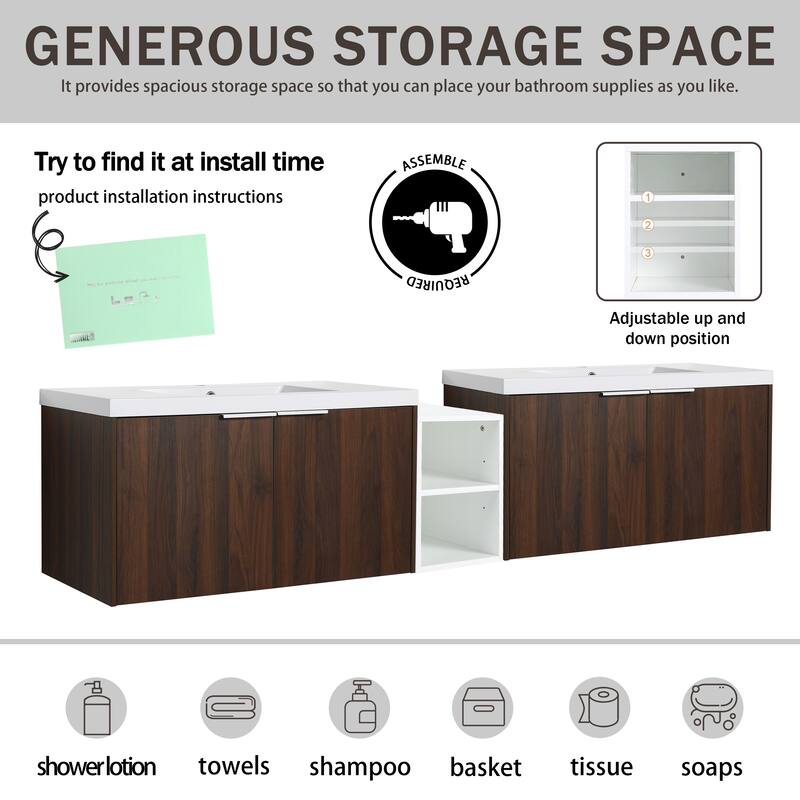 Beingnext 24"/36"/48"/60"/72"/84" Bathroom Vanity with Sink, Floating Bathroom Vanity with Soft Close Door and Shelf