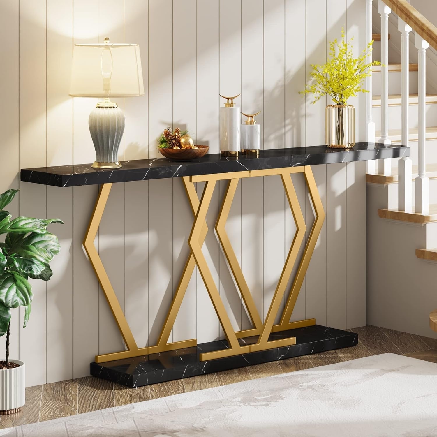 70.9-Inch Faux Marble Console Table, Extra Long Entryway/Sofa Table for Living Room, Hallway, Entrance