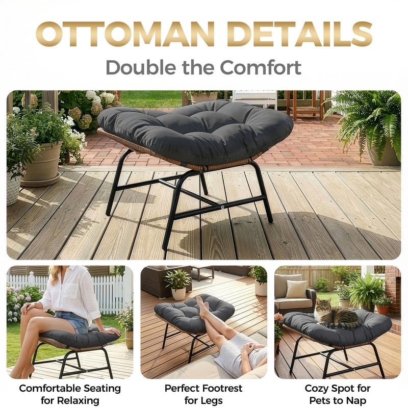 Oversized Indoor Outdoor Royal Papasan Rocking Chair, Patio Egg Rocker with Cushions, 450 lb Capacity