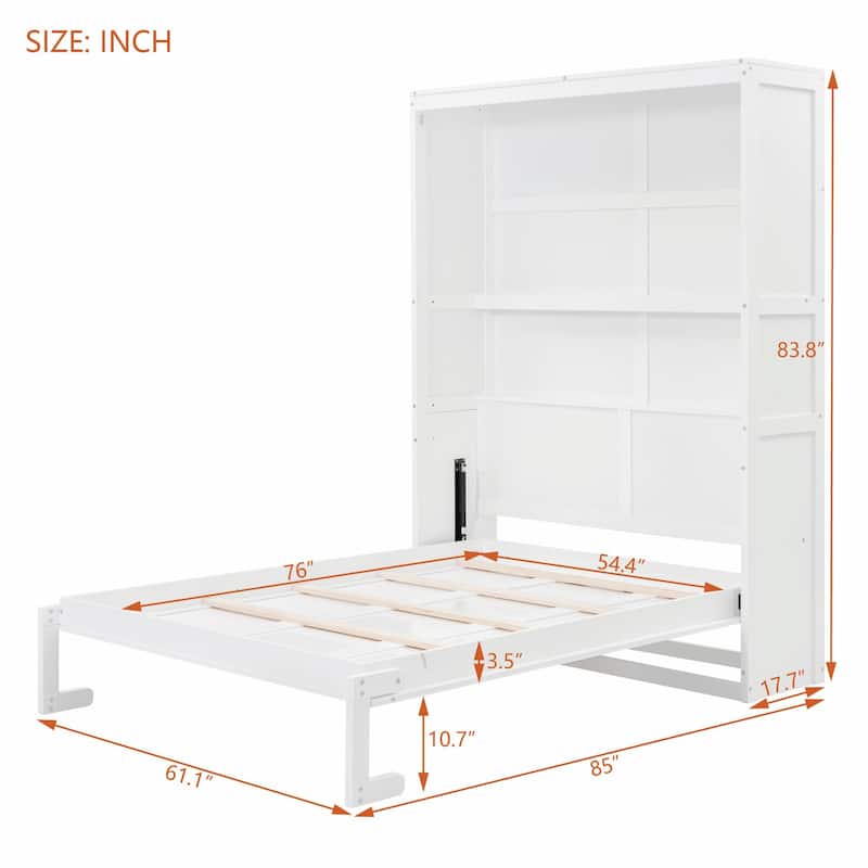 Full/Queen Size Murphy Bed Wall Bed with Shelves