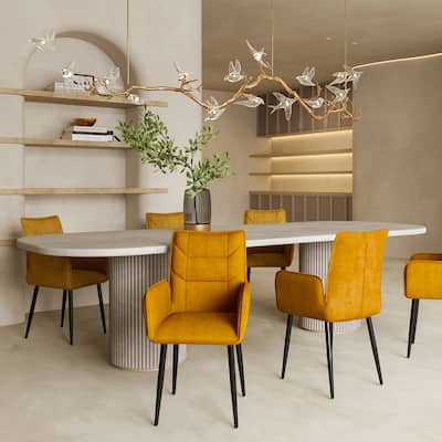 Modern Velvet Dining Chairs 2-Piece Set - Soft Cushioned Seats with Iron Frames in Mustard