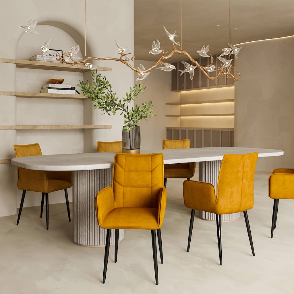 Modern Velvet Dining Chairs 2-Piece Set - Soft Cushioned Seats with Iron Frames in Mustard