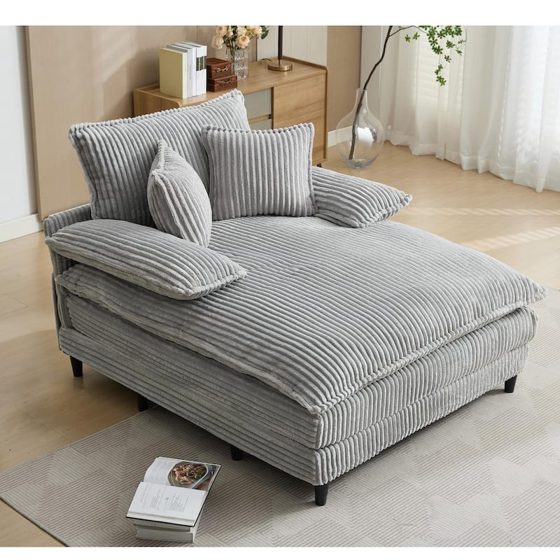 54.75" W Oversized Chaise Lounge Chair Fluffy Cushioned Sofa Bed with 2 Pillows