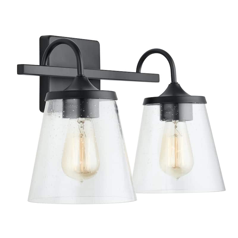 Jayne 2-light Bath/ Vanity Fixture w/ Clear Seeded Glass - Matte Black