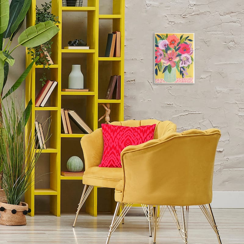 Stupell Vibrant Pink Bouquet on Yellow Wall Plaque Art Design By Suzanne Allard