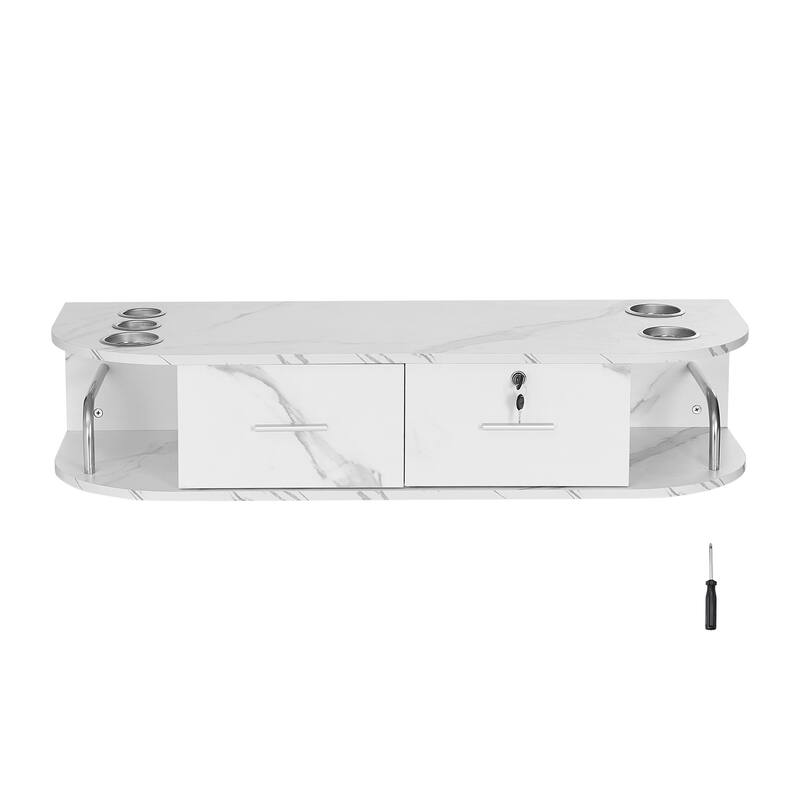 Salon Workstation Wall-Mounted Unit for Hair Professionals, Spa Styling Storage Solution - 2 drawers straight wall mounted type 3