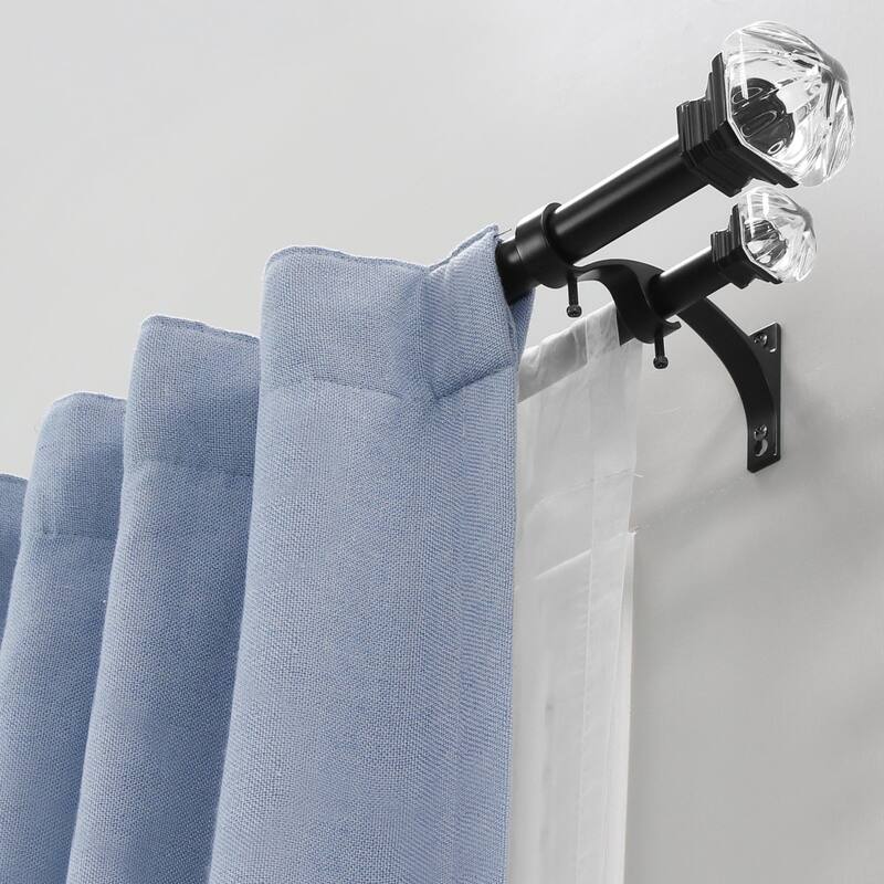 Lumi 1" Double Curtain Rod Set - Crystal Square finials