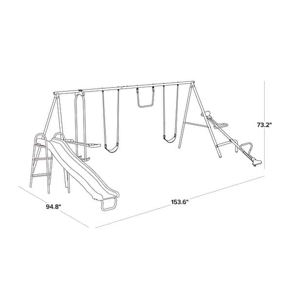 Outdoor Live Oak Metal Swing and Slide Set with 6ft Heavy Duty Slide