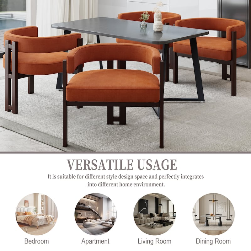 Modern Accent Chenille Upholstered Armchair with Open Back 3 Legs Barrel Dining Chair Comfy Side Chair-Beige