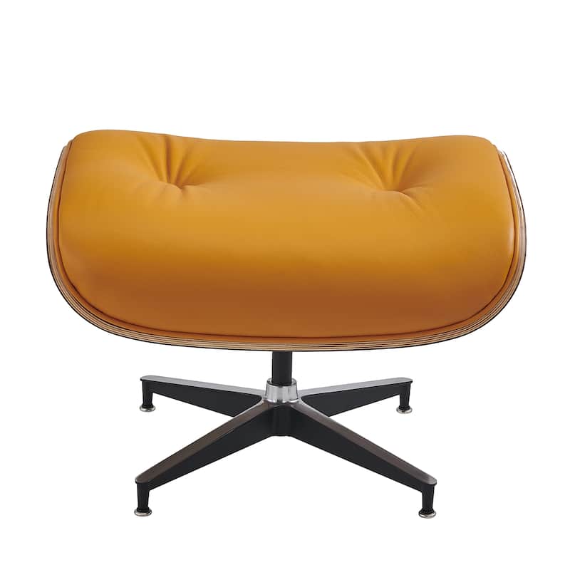 Mid-century Modern PU High-back Swivel Lounge Chair with Ottoman for Living Room and Bedroom