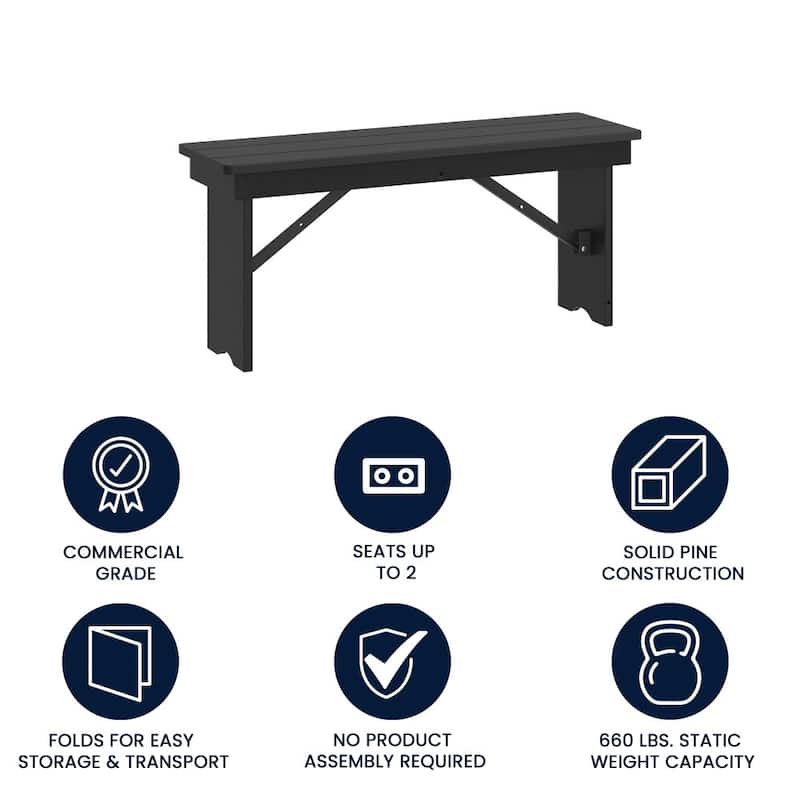 40" x 12" Antique Rustic Solid Pine Folding Farm Bench