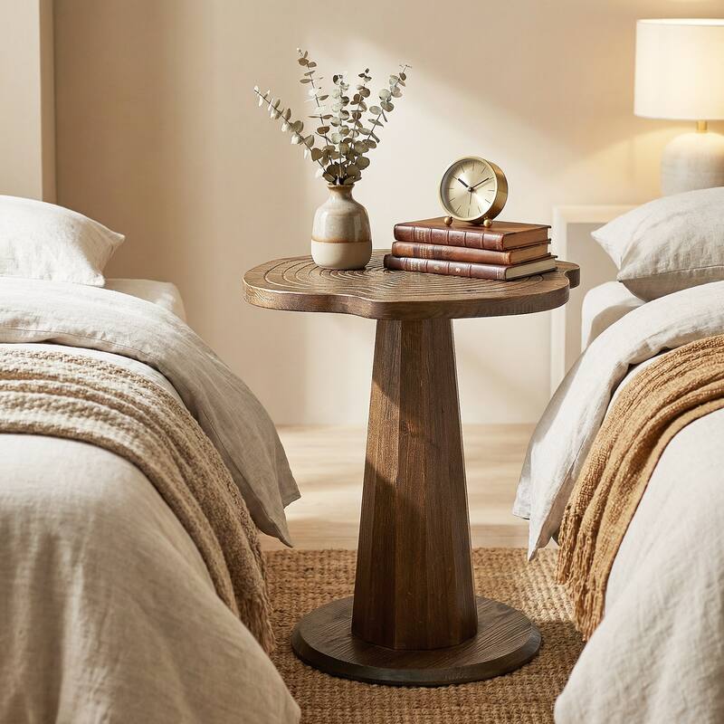 19.69" Solid Wood Stump Nightstand, Rustic Side Table - Brown