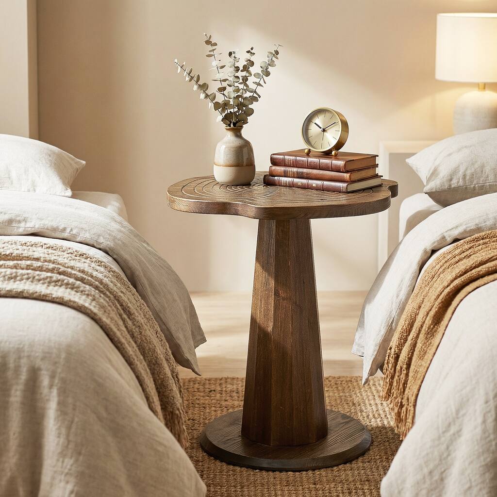 19.69" Solid Wood Stump Nightstand, Rustic Side Table