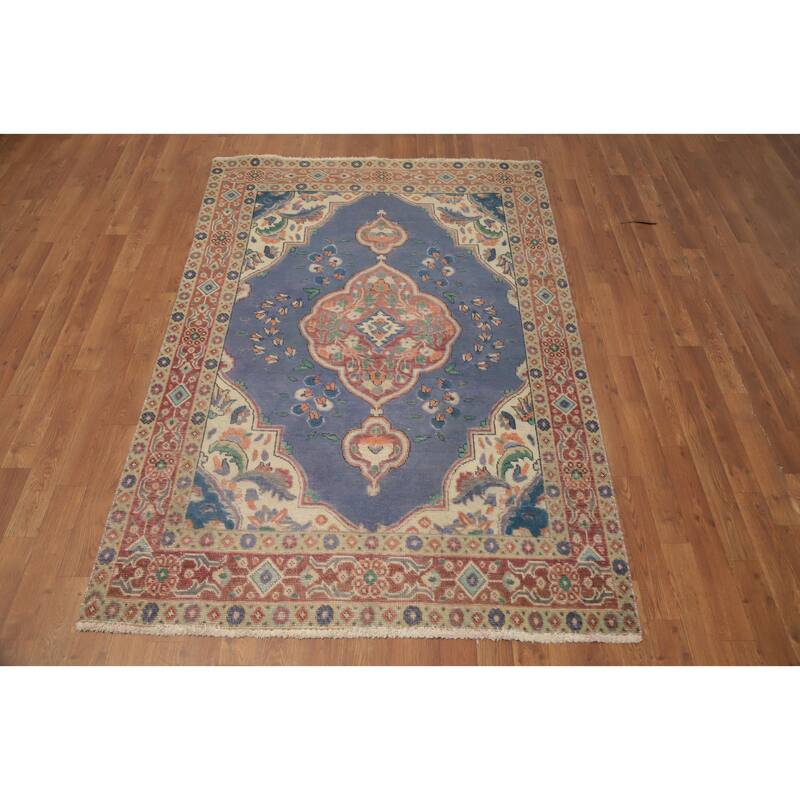 Hand Knotted Oriental 100% Wool Carpet Traditional Medallion Purples Tabriz Area Rug - 6' 5'' X 4' 4''