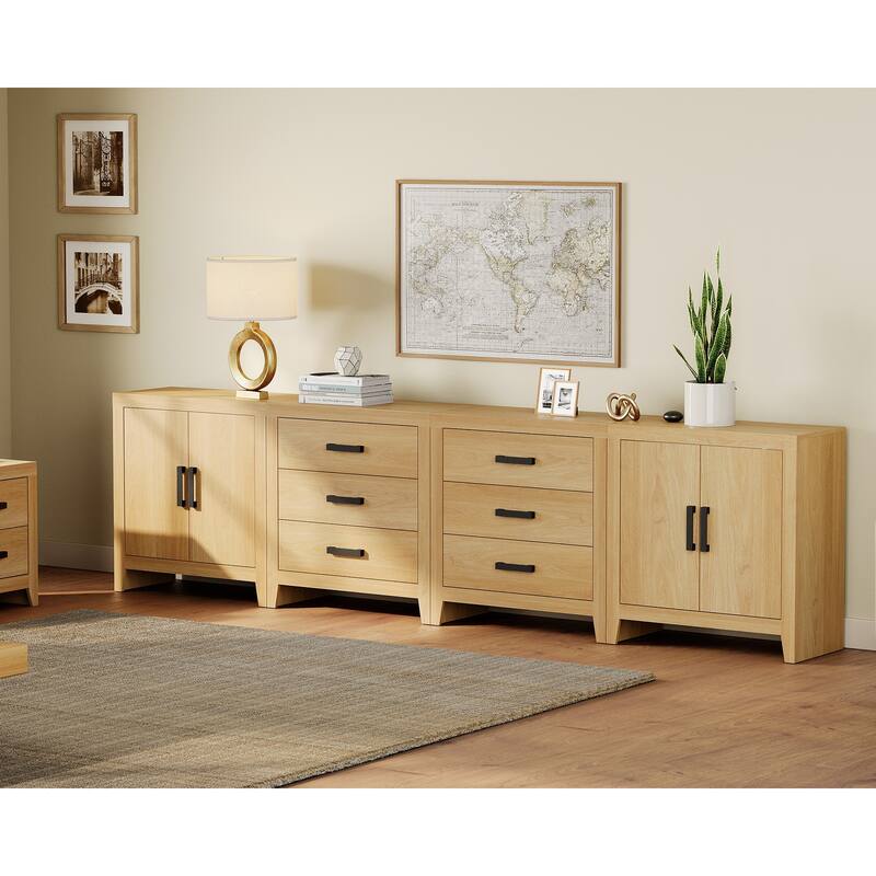 WAMPAT Buffet Cabinet with Drawers & Doors - Farmhouse Sideboard for Dining Room & Living Room|Oak