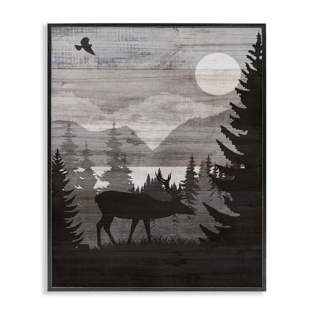 Stupell Rustic Moose at Night Framed Giclee Art Design By Susan Arnot