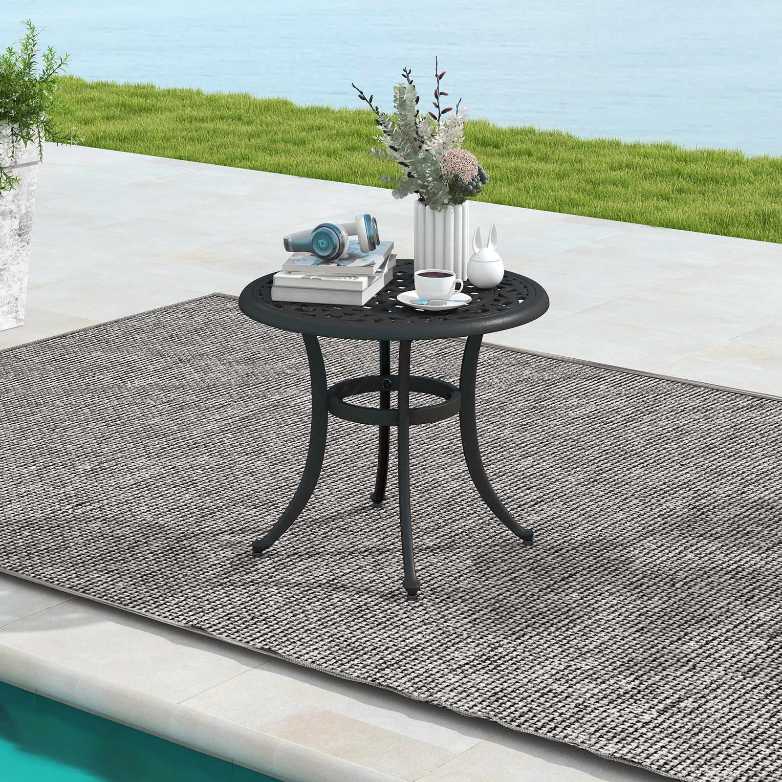 24 Inch Patio Side Table with Adjustable Footpads for Poolside Backyard Balcony 24
