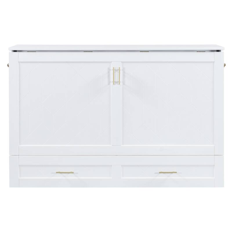 Queen Size Wooden Loft Bed with Upholstered Storage Shelf and Desk