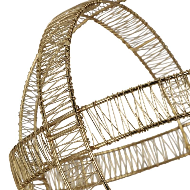 Metal Orb Sculpture with Interwoven Iron Wire Design Decorative Accent