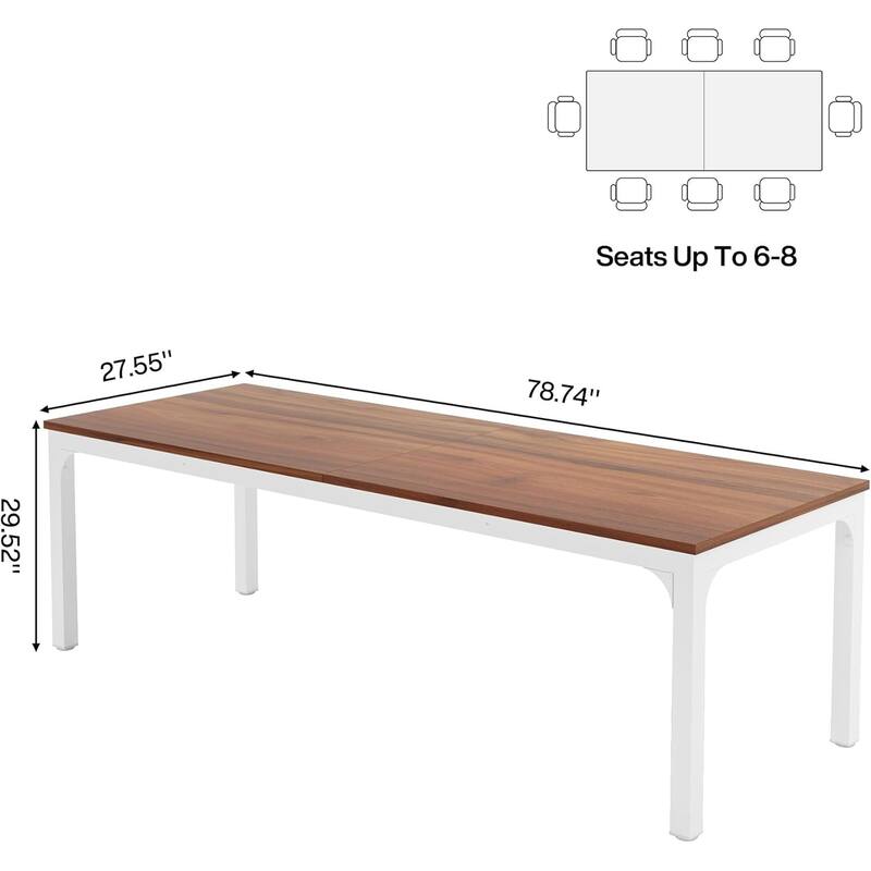 78.7" Rectangle Wood Dining Table, Long Kitchen Table for Living/Dining Room