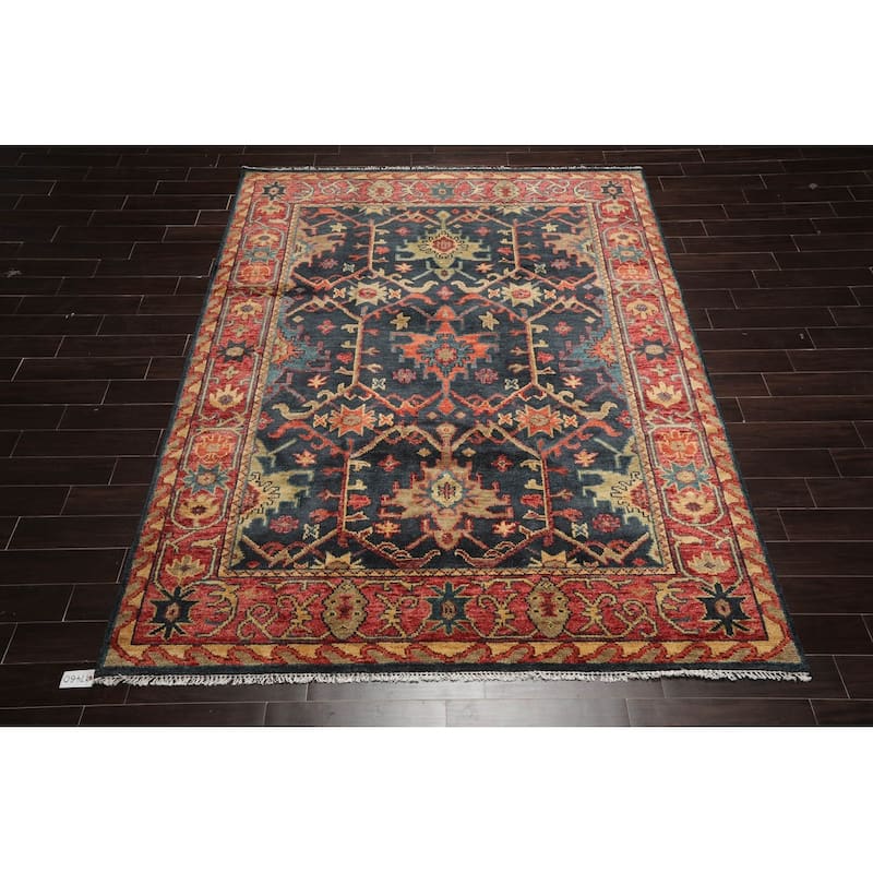 Hand Knotted Arts & Craft Blue Turkish Oushak Wool Traditional Area Rug