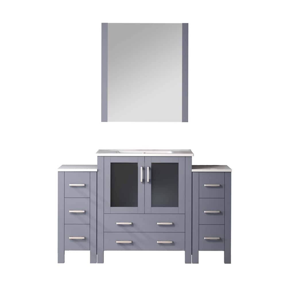 Volez Bath Vanity with Side Cabinets, Ceramic Top, Sink & Mirror