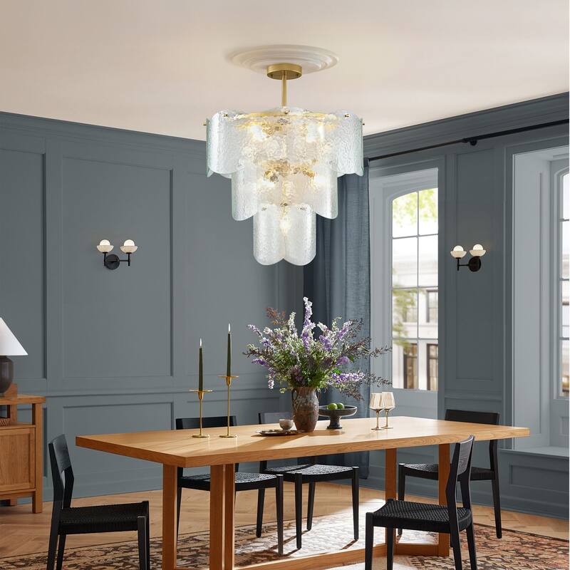 8-Light Gold Pendant Hanging Light Fixture Modern Branch with Glass Lampshade Chandelier