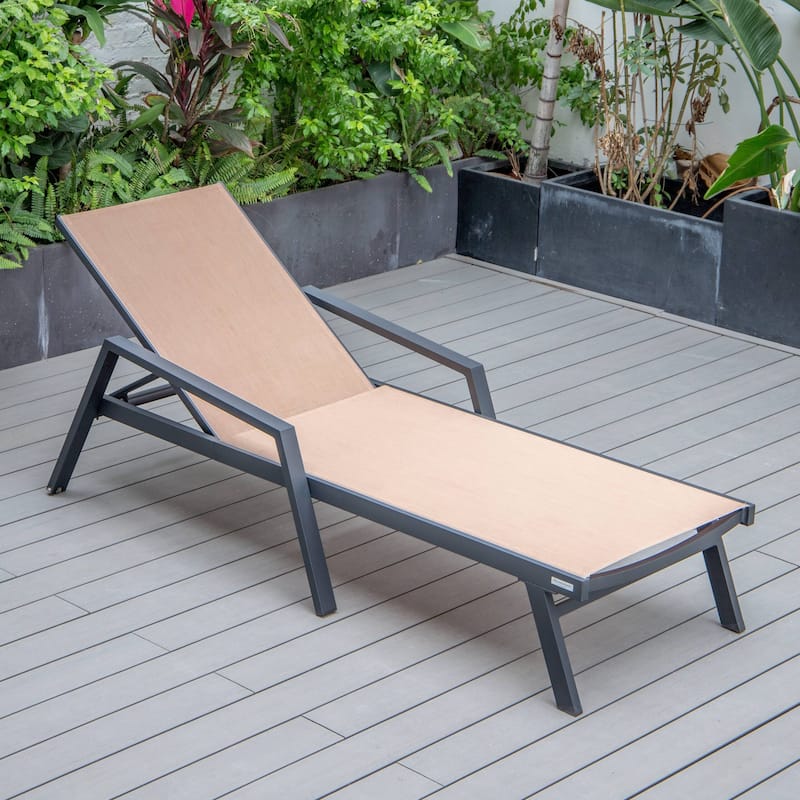 Marlin Outdoor Sun Chaise Lounge Chair with Arms - Stackable Mesh Recliner for Pool, Beach, Patio, Garden, Deck or Backyard