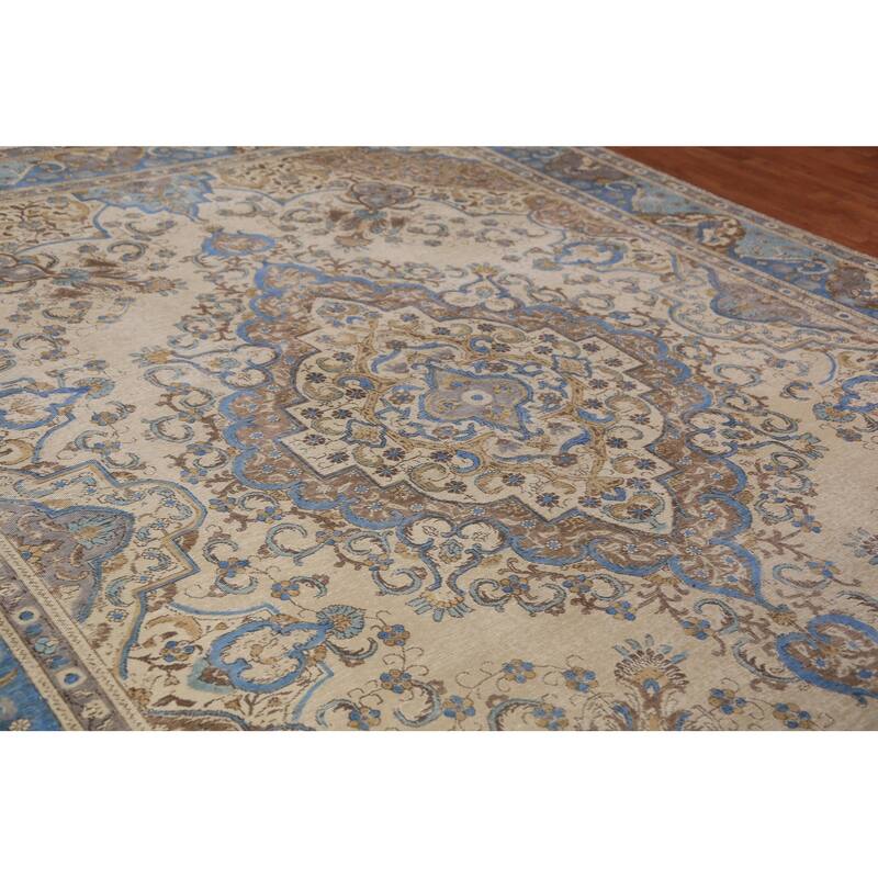 Geometric Tabriz Persian Area Rug Handmade Bedroom Wool Carpet - 9'8"x 13'1"