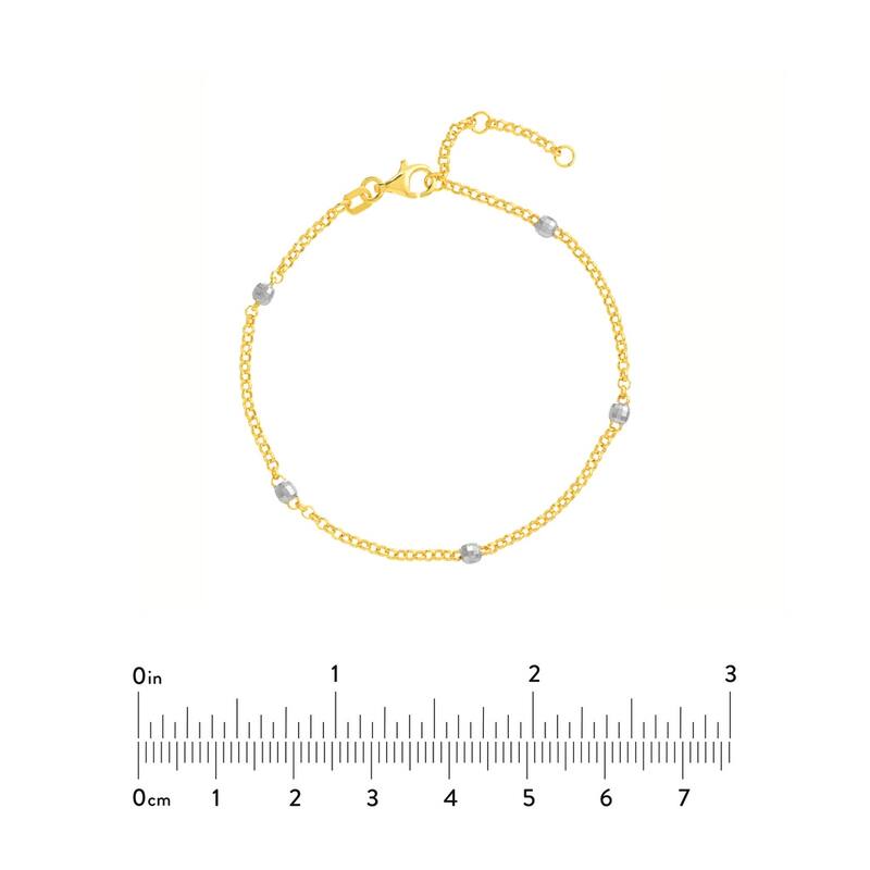 Curata 14k Ytwo-tone Gold 7.25" 3mm Sparkle Cut Bead Station Adjustable Bracelet