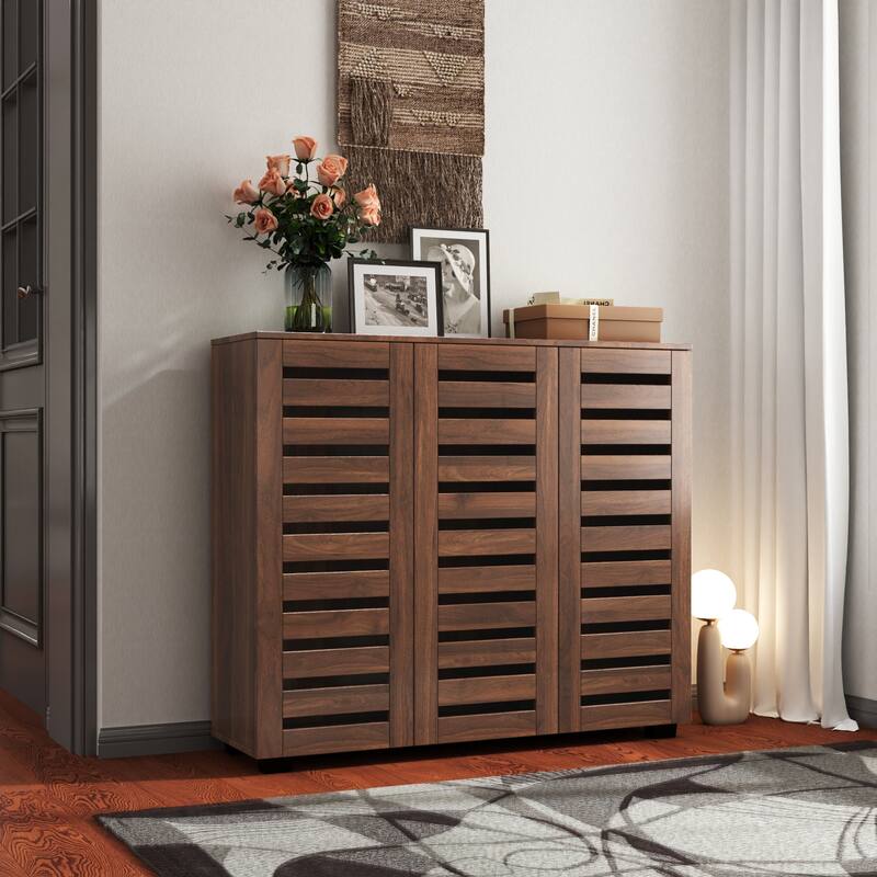 GDF Studio - Aston Modern Wooden Shoe Storage Cabinet with Adjustable Shelves and Louvered Doors