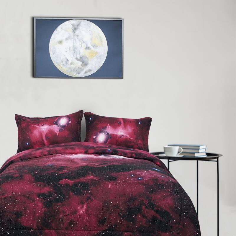 3pcs Galaxies Red Comforter All-season Down Quilted Duvet